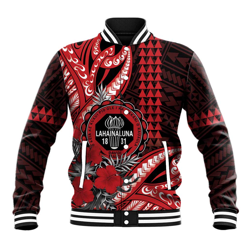 Personalized Hawaii Lahainaluna High School Baseball Jacket Tribal Tattoo With Hibiscus Flowers LT05 Unisex Red - Polynesian Pride