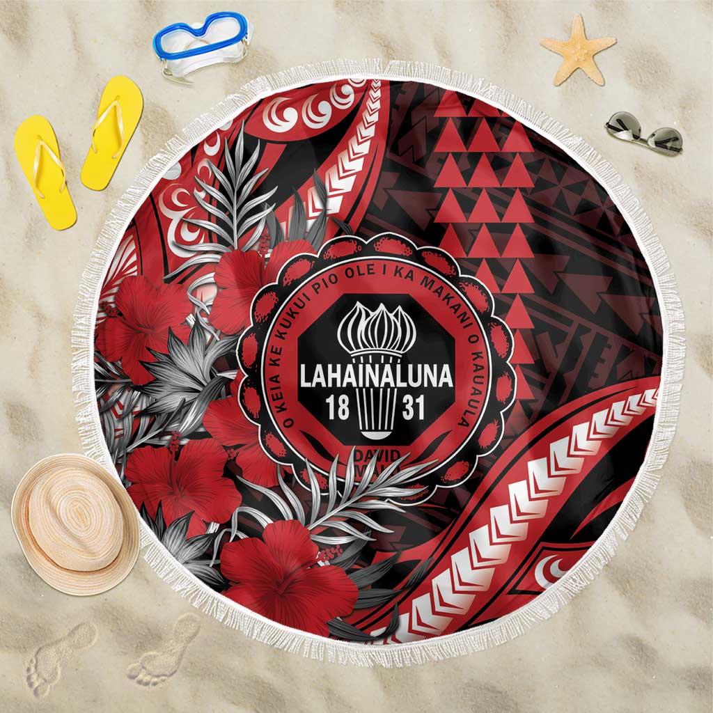 Hawaii Lahainaluna High School Beach Blanket Tribal Tattoo With Hibiscus Flowers LT05 One Size 150cm Red - Polynesian Pride