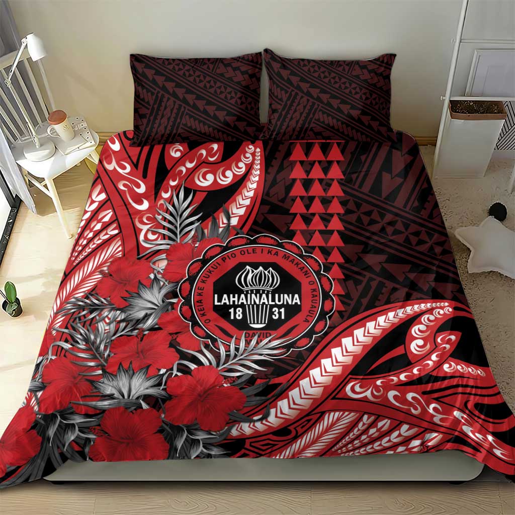 Hawaii Lahainaluna High School Bedding Set Tribal Tattoo With Hibiscus Flowers LT05 - Polynesian Pride