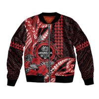 Personalized Hawaii Lahainaluna High School Bomber Jacket Tribal Tattoo With Hibiscus Flowers LT05 Unisex Red - Polynesian Pride