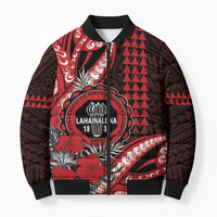 Personalized Hawaii Lahainaluna High School Bomber Puffer Jacket Tribal Tattoo With Hibiscus Flowers LT05 Unisex Red - Polynesian Pride