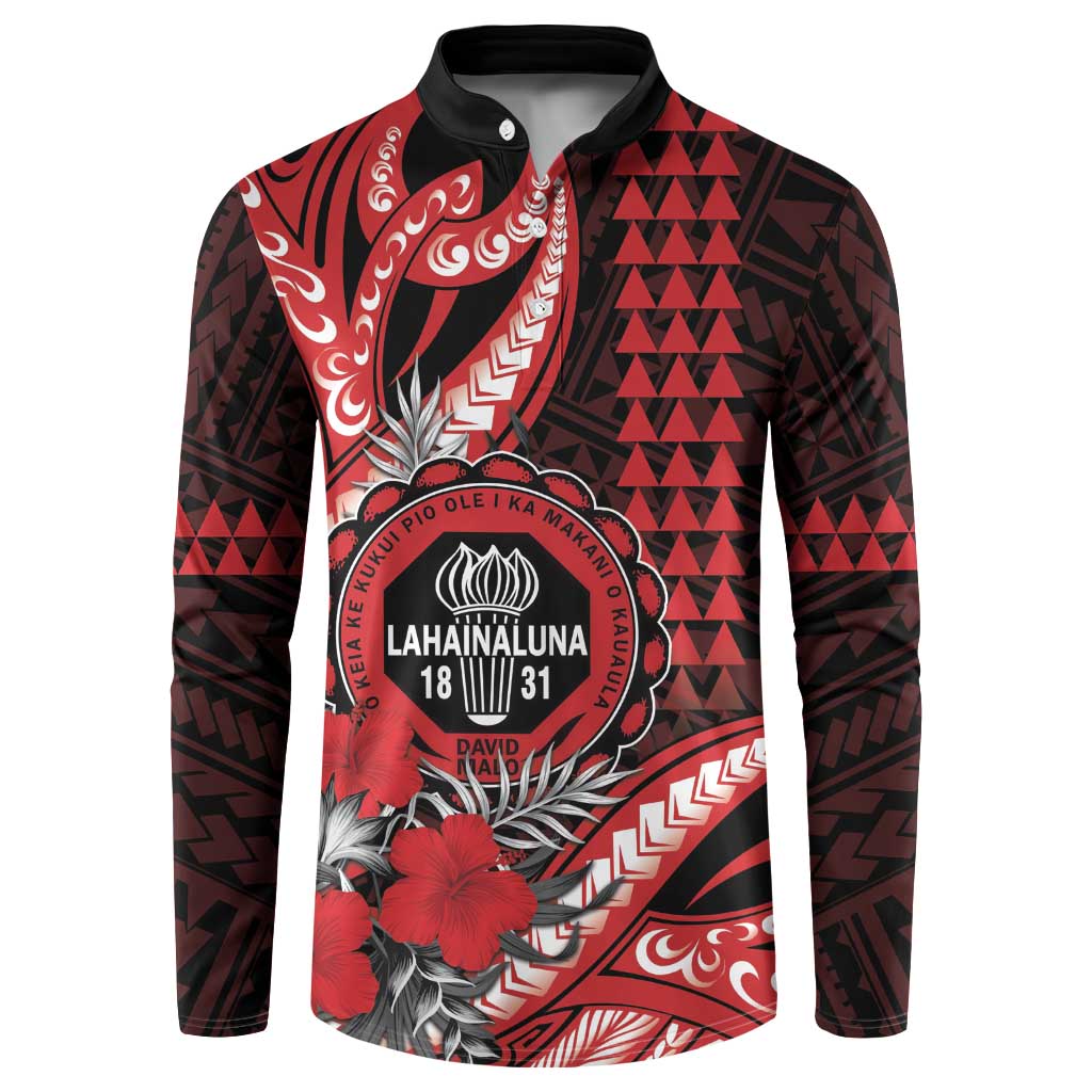 Personalized Hawaii Lahainaluna High School Button Sweatshirt Tribal Tattoo With Hibiscus Flowers LT05 Red - Polynesian Pride