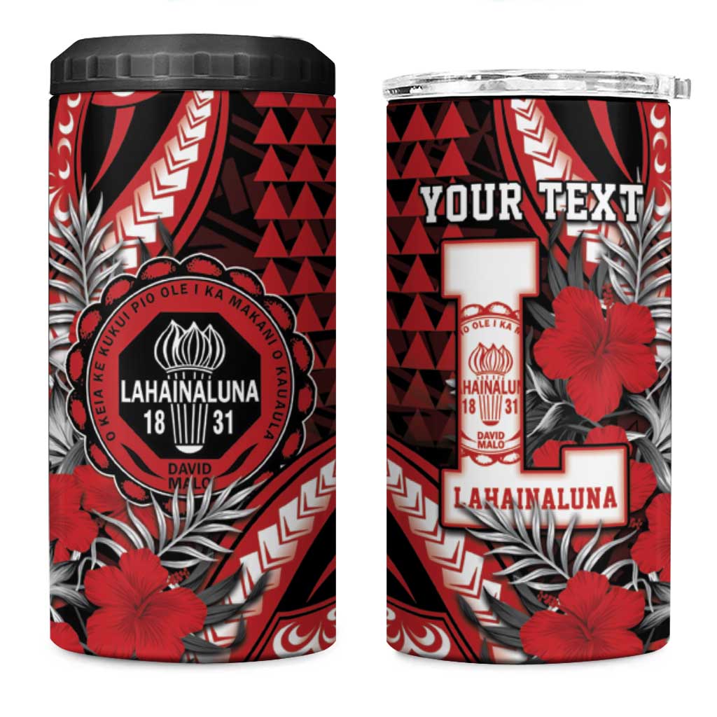 Personalized Hawaii Lahainaluna High School 4 in 1 Can Cooler Tumbler Tribal Tattoo With Hibiscus Flowers LT05 One Size: 16 oz Red - Polynesian Pride