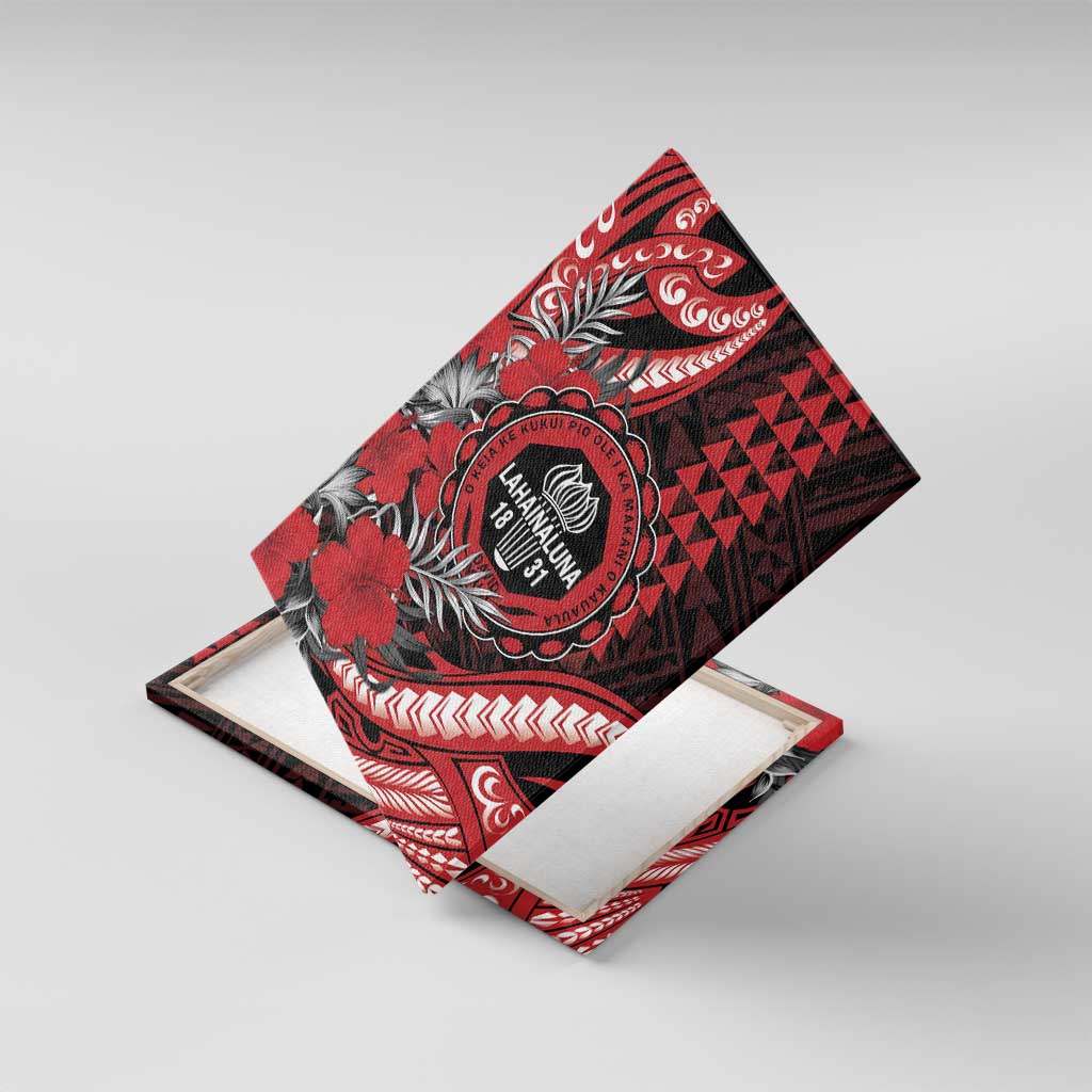 Hawaii Lahainaluna High School Canvas Wall Art Tribal Tattoo With Hibiscus Flowers LT05 With Frame Red - Polynesian Pride