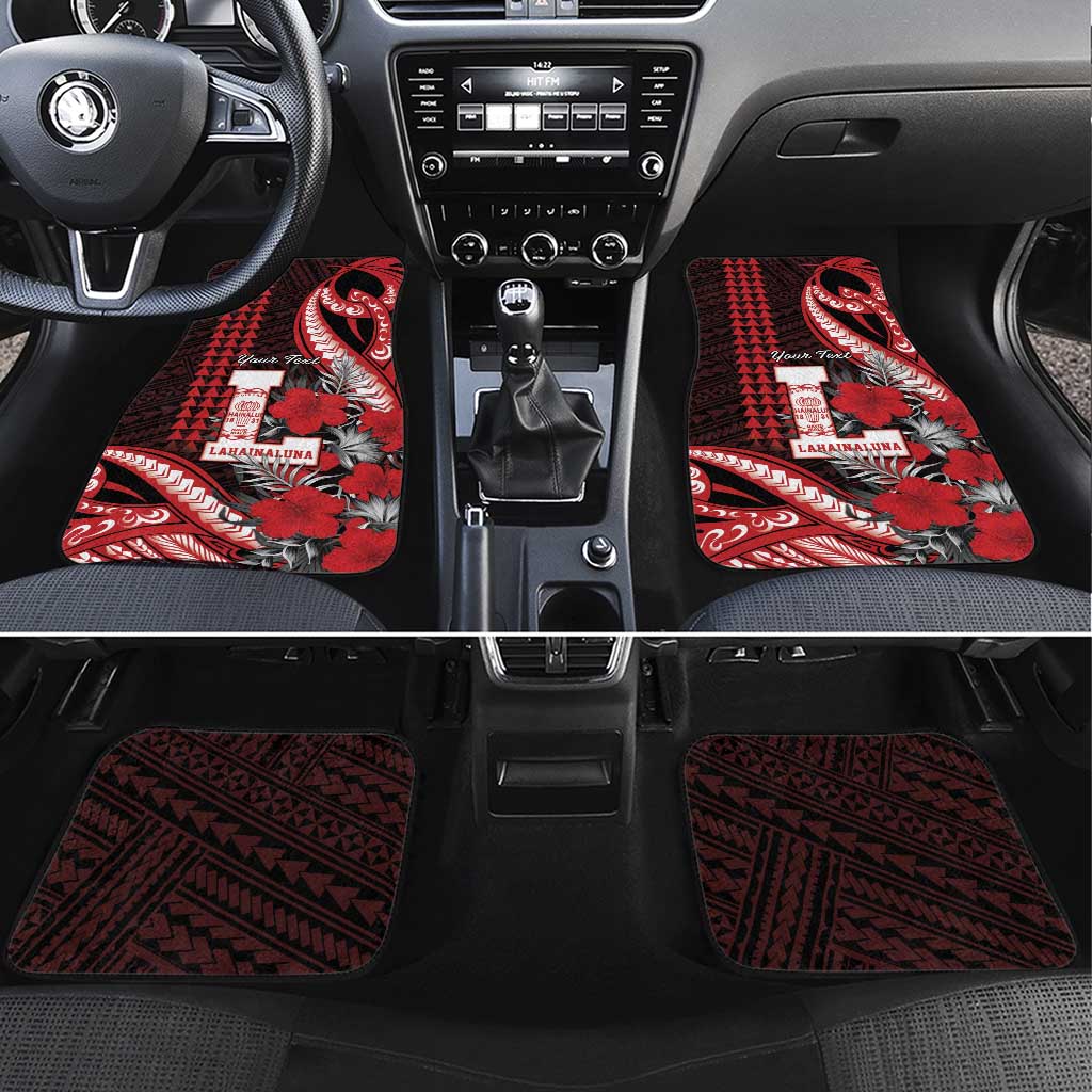 Personalized Hawaii Lahainaluna High School Car Mats Tribal Tattoo With Hibiscus Flowers LT05 Set 4pcs Red - Polynesian Pride