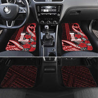 Personalized Hawaii Lahainaluna High School Car Mats Tribal Tattoo With Hibiscus Flowers LT05 Set 4pcs Red - Polynesian Pride