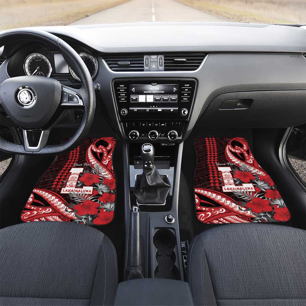 Personalized Hawaii Lahainaluna High School Car Mats Tribal Tattoo With Hibiscus Flowers LT05 Set 2pcs - Front Red - Polynesian Pride