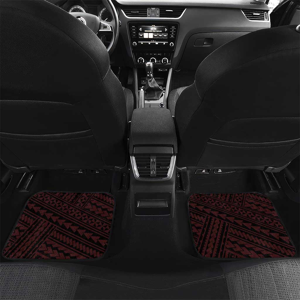 Personalized Hawaii Lahainaluna High School Car Mats Tribal Tattoo With Hibiscus Flowers LT05 Set 2pcs - Back Red - Polynesian Pride