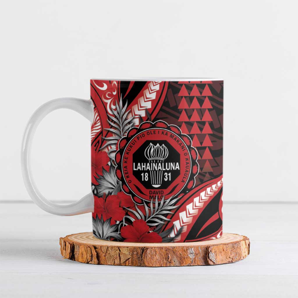 Personalized Hawaii Lahainaluna High School Ceramic Mug Tribal Tattoo With Hibiscus Flowers