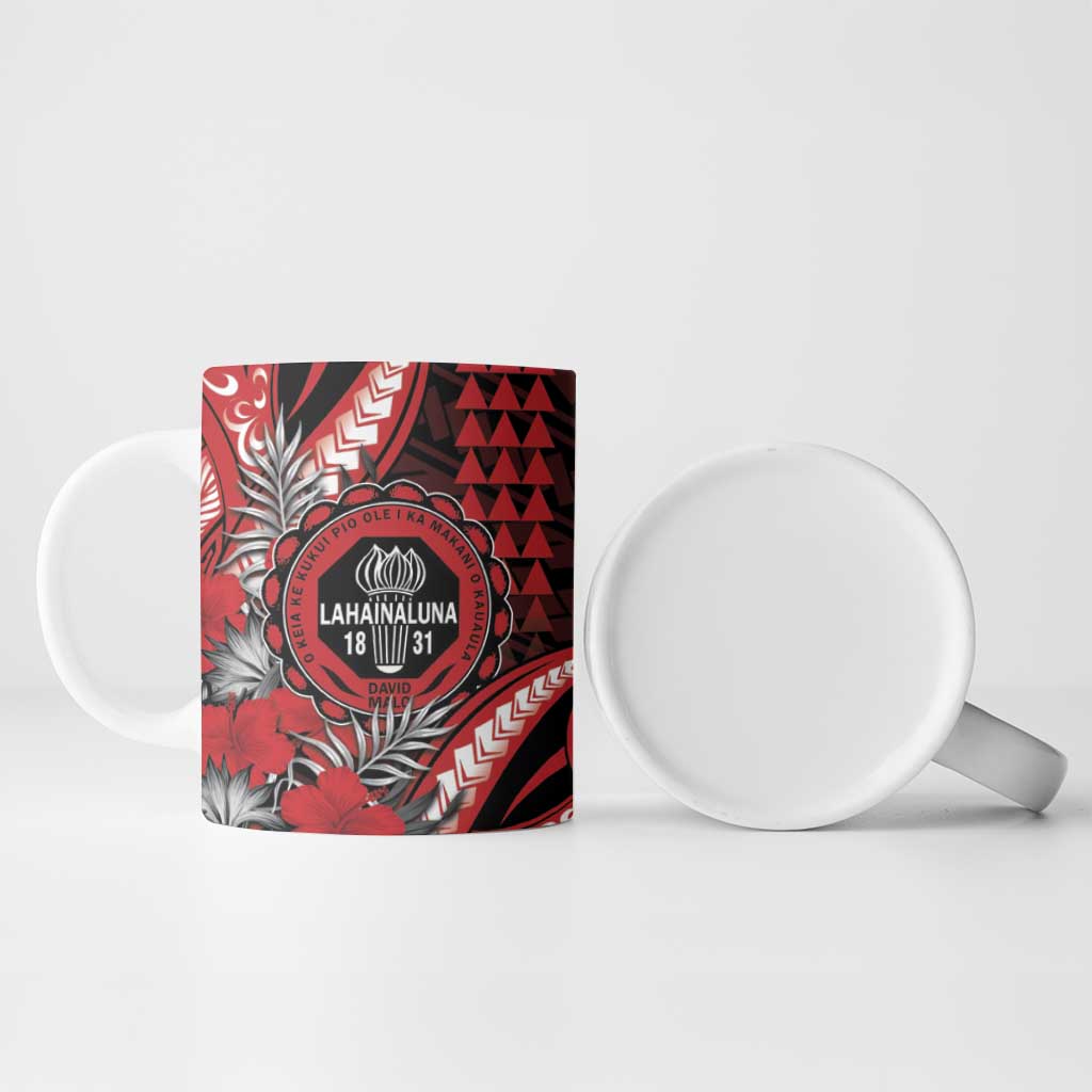 Personalized Hawaii Lahainaluna High School Ceramic Mug Tribal Tattoo With Hibiscus Flowers