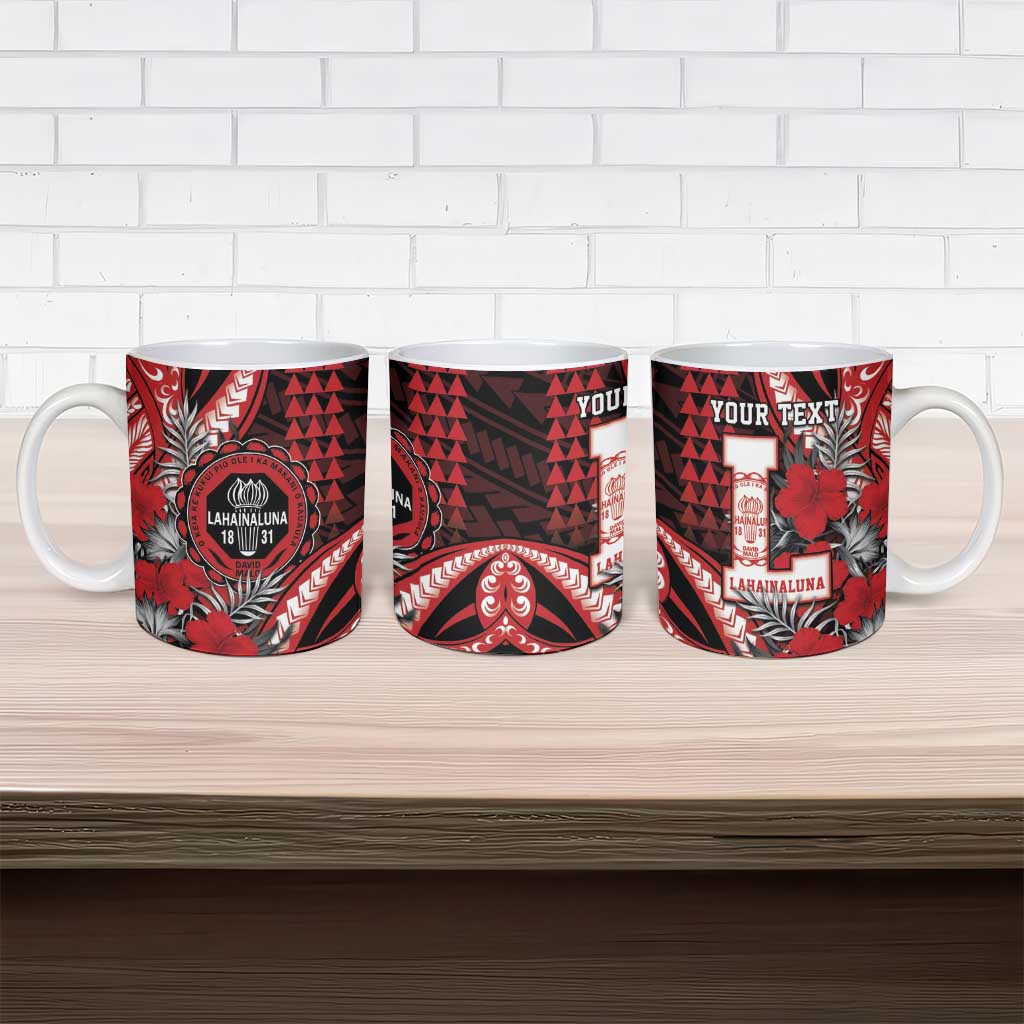 Personalized Hawaii Lahainaluna High School Ceramic Mug Tribal Tattoo With Hibiscus Flowers