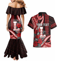 Personalized Hawaii Lahainaluna High School Couples Matching Mermaid Dress and Hawaiian Shirt Tribal Tattoo With Hibiscus Flowers