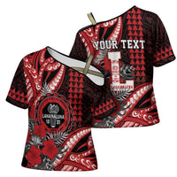 Personalized Hawaii Lahainaluna High School Cross Shoulder Shirt Tribal Tattoo With Hibiscus Flowers LT05 - Polynesian Pride