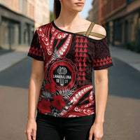 Personalized Hawaii Lahainaluna High School Cross Shoulder Shirt Tribal Tattoo With Hibiscus Flowers LT05 - Polynesian Pride