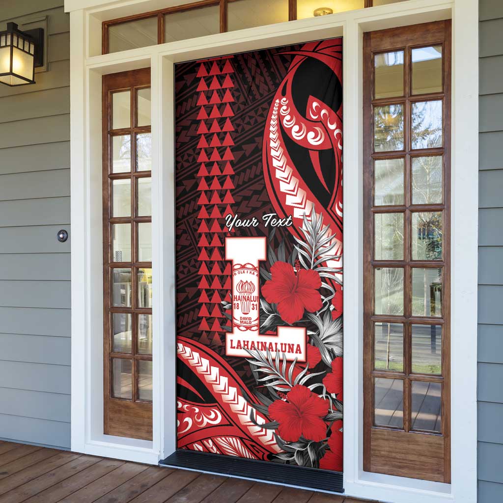Personalized Hawaii Lahainaluna High School Door Cover Tribal Tattoo With Hibiscus Flowers LT05 - Polynesian Pride