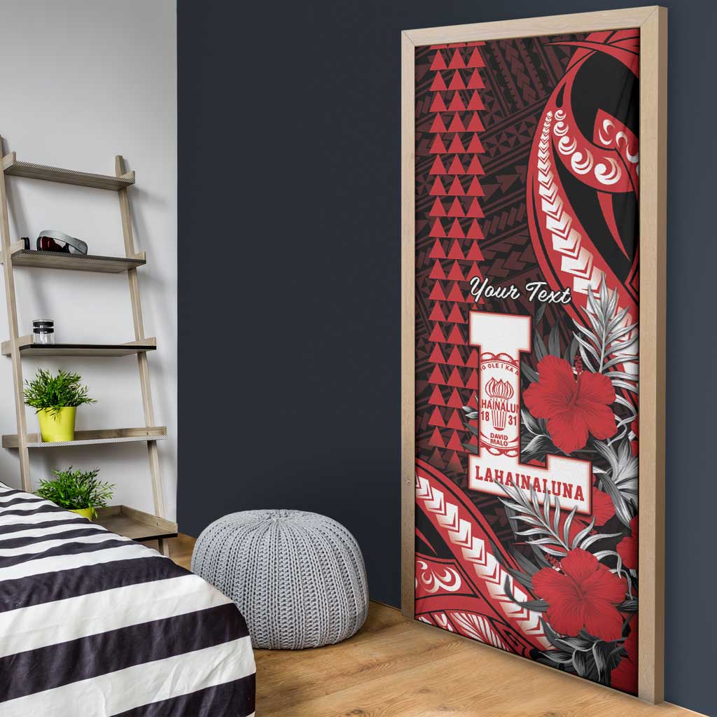 Personalized Hawaii Lahainaluna High School Door Cover Tribal Tattoo With Hibiscus Flowers LT05 - Polynesian Pride