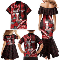 Personalized Hawaii Lahainaluna High School Family Matching Mermaid Dress and Hawaiian Shirt Tribal Tattoo With Hibiscus Flowers