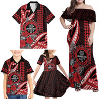 Personalized Hawaii Lahainaluna High School Family Matching Off Shoulder Maxi Dress and Hawaiian Shirt Tribal Tattoo With Hibiscus Flowers