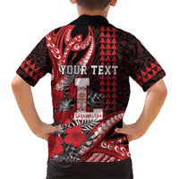 Personalized Hawaii Lahainaluna High School Family Matching Off Shoulder Short Dress and Hawaiian Shirt Tribal Tattoo With Hibiscus Flowers