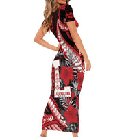 Personalized Hawaii Lahainaluna High School Family Matching Short Sleeve Bodycon Dress and Hawaiian Shirt Tribal Tattoo With Hibiscus Flowers