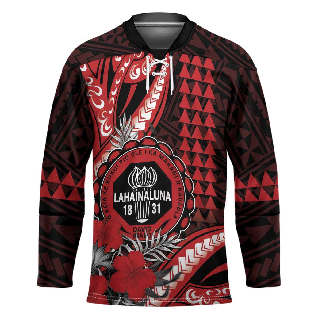 Personalized Hawaii Lahainaluna High School Hockey Jersey Tribal Tattoo With Hibiscus Flowers