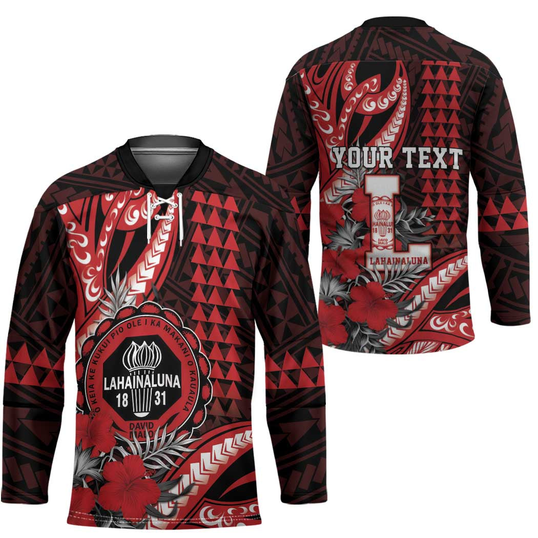 Personalized Hawaii Lahainaluna High School Hockey Jersey Tribal Tattoo With Hibiscus Flowers