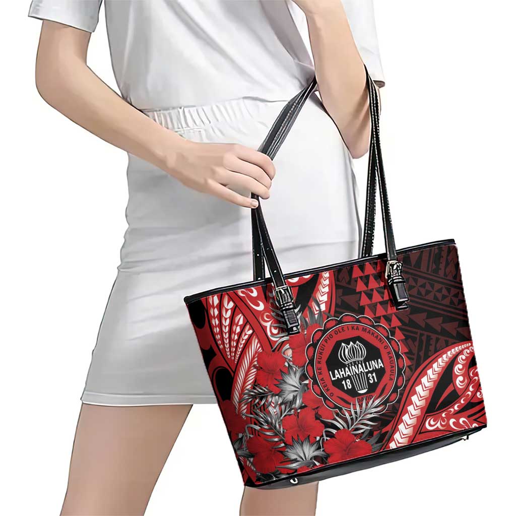 Hawaii Lahainaluna High School Leather Tote Bag Tribal Tattoo With Hibiscus Flowers LT05 - Polynesian Pride