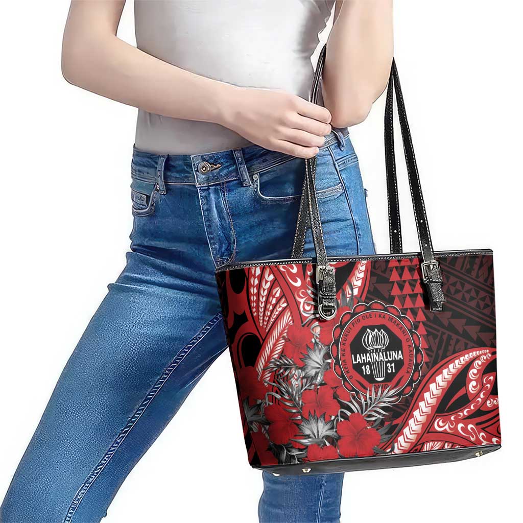 Hawaii Lahainaluna High School Leather Tote Bag Tribal Tattoo With Hibiscus Flowers LT05 - Polynesian Pride