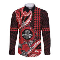 Personalized Hawaii Lahainaluna High School Long Sleeve Button Shirt Tribal Tattoo With Hibiscus Flowers LT05 Unisex Red - Polynesian Pride