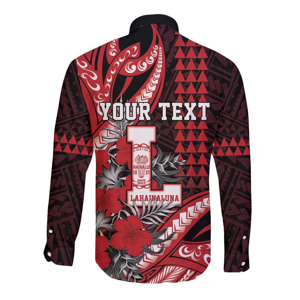 Personalized Hawaii Lahainaluna High School Long Sleeve Button Shirt Tribal Tattoo With Hibiscus Flowers LT05 - Polynesian Pride