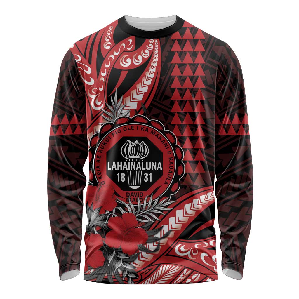 Personalized Hawaii Lahainaluna High School Long Sleeve Shirt Tribal Tattoo With Hibiscus Flowers LT05 Unisex Red - Polynesian Pride