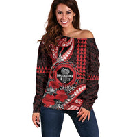Personalized Hawaii Lahainaluna High School Off Shoulder Sweater Tribal Tattoo With Hibiscus Flowers