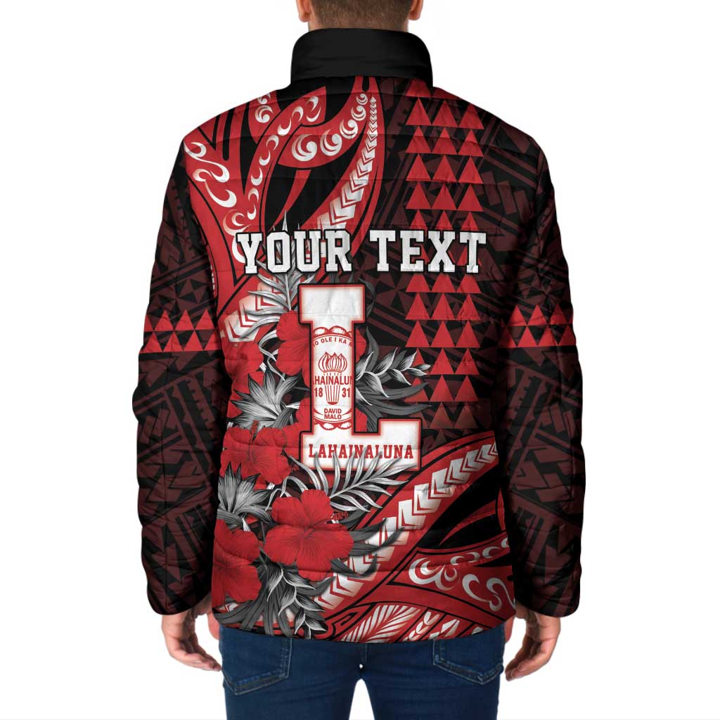 Personalized Hawaii Lahainaluna High School Padded Jacket Tribal Tattoo With Hibiscus Flowers LT05 - Polynesian Pride