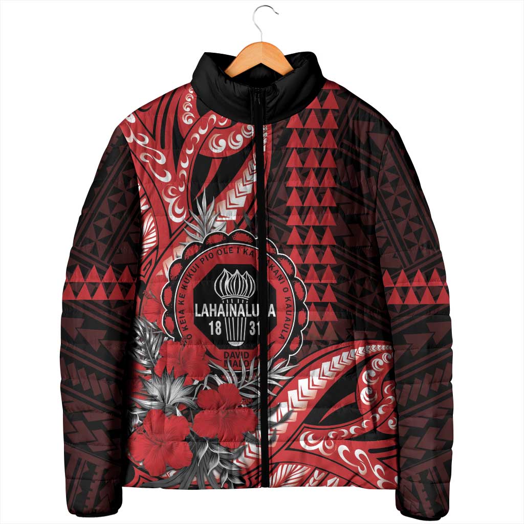 Personalized Hawaii Lahainaluna High School Padded Jacket Tribal Tattoo With Hibiscus Flowers LT05 - Polynesian Pride