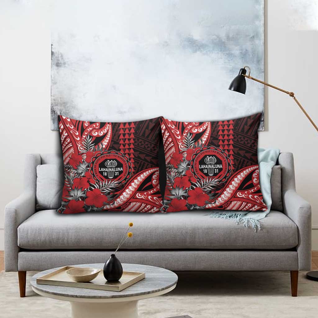 Hawaii Lahainaluna High School Pillow Cover Tribal Tattoo With Hibiscus Flowers