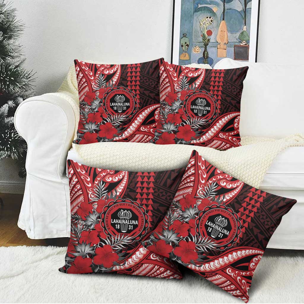 Hawaii Lahainaluna High School Pillow Cover Tribal Tattoo With Hibiscus Flowers