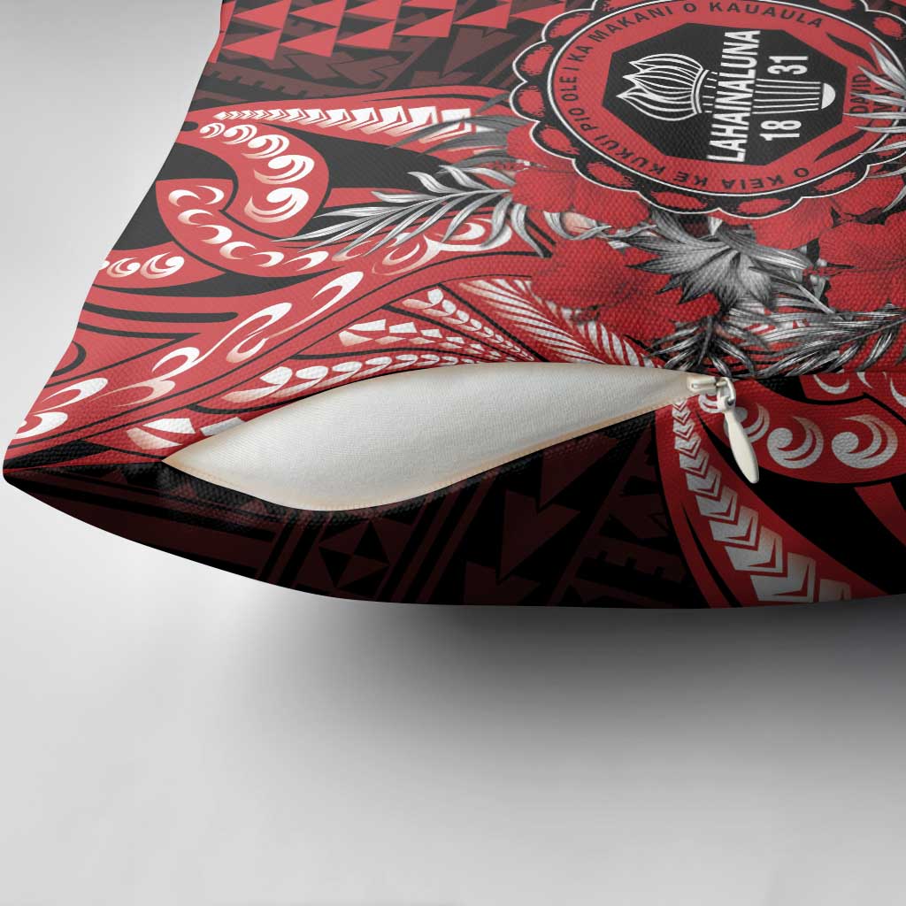 Hawaii Lahainaluna High School Pillow Cover Tribal Tattoo With Hibiscus Flowers
