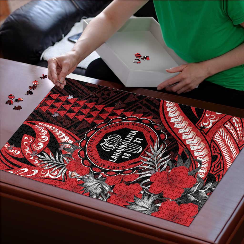 Hawaii Lahainaluna High School Puzzle Tribal Tattoo With Hibiscus Flowers LT05 - Polynesian Pride