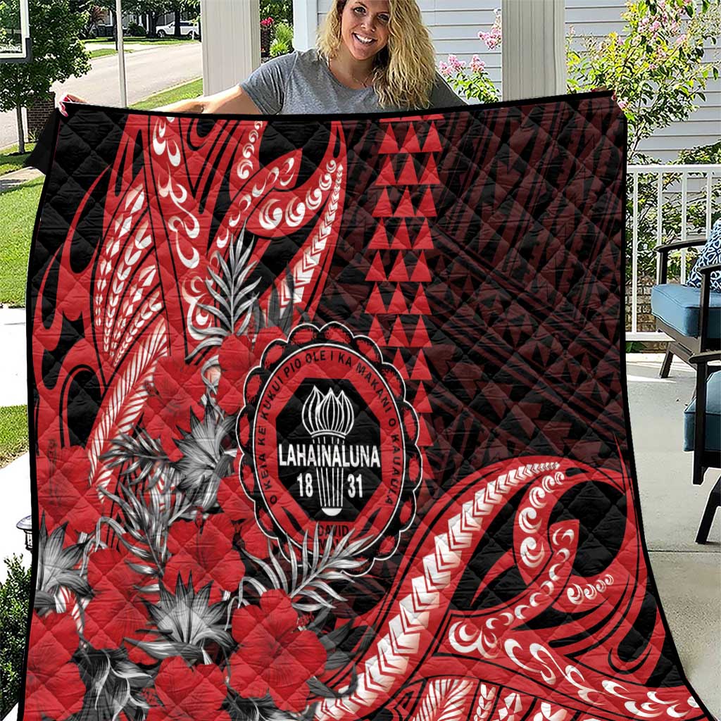 Hawaii Lahainaluna High School Quilt Tribal Tattoo With Hibiscus Flowers LT05 Red - Polynesian Pride