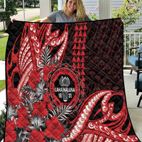 Hawaii Lahainaluna High School Quilt Tribal Tattoo With Hibiscus Flowers LT05 Red - Polynesian Pride