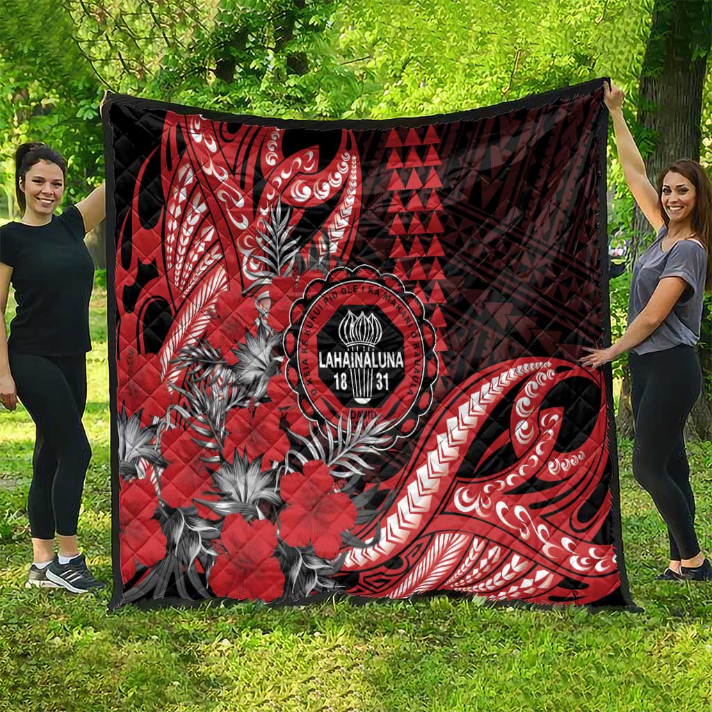 Hawaii Lahainaluna High School Quilt Tribal Tattoo With Hibiscus Flowers LT05 - Polynesian Pride