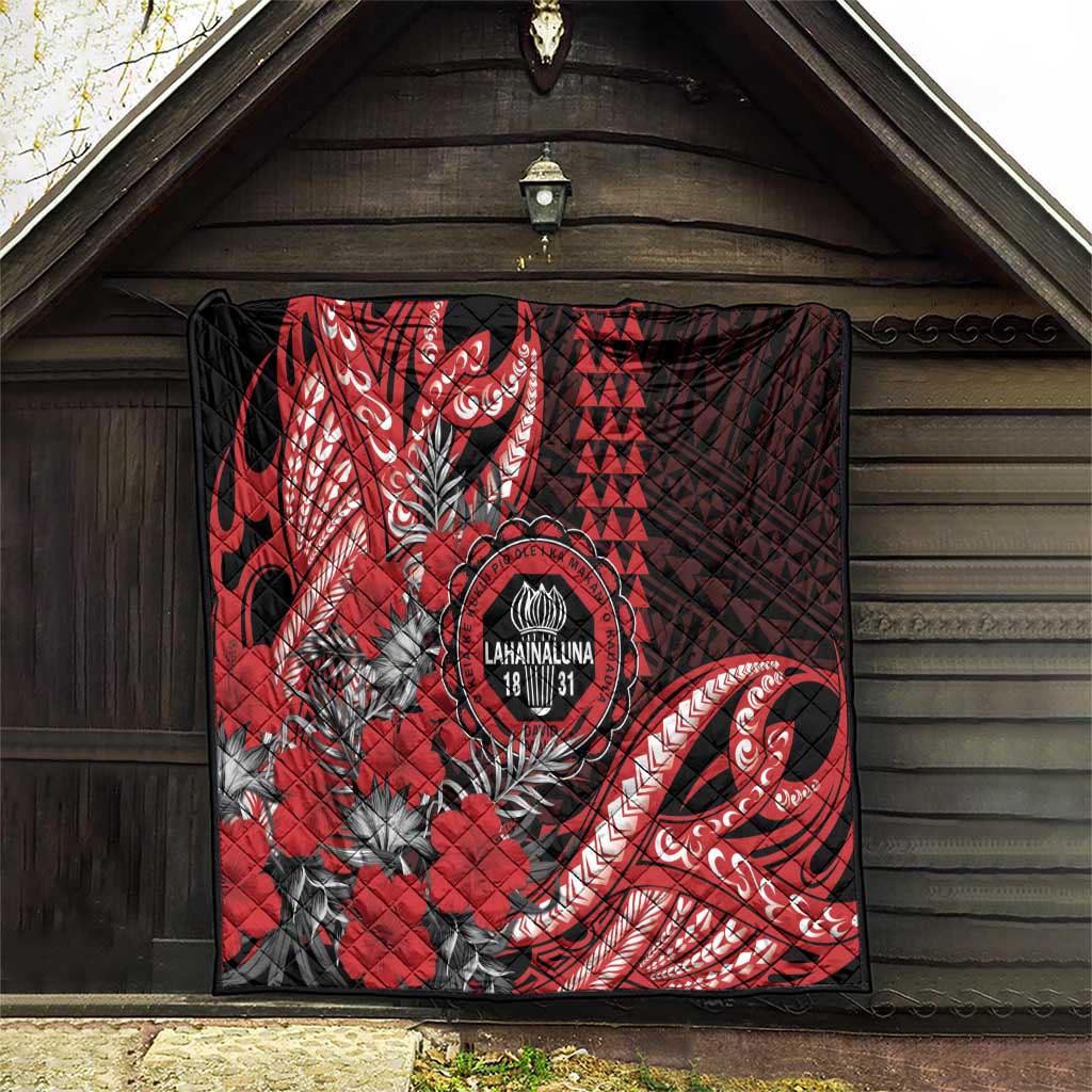 Hawaii Lahainaluna High School Quilt Tribal Tattoo With Hibiscus Flowers LT05 - Polynesian Pride