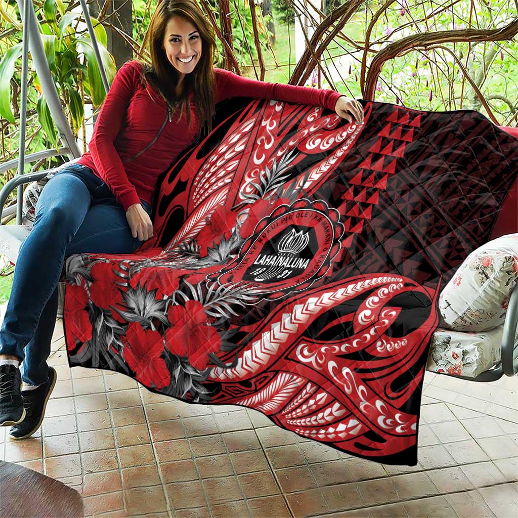 Hawaii Lahainaluna High School Quilt Tribal Tattoo With Hibiscus Flowers LT05 - Polynesian Pride