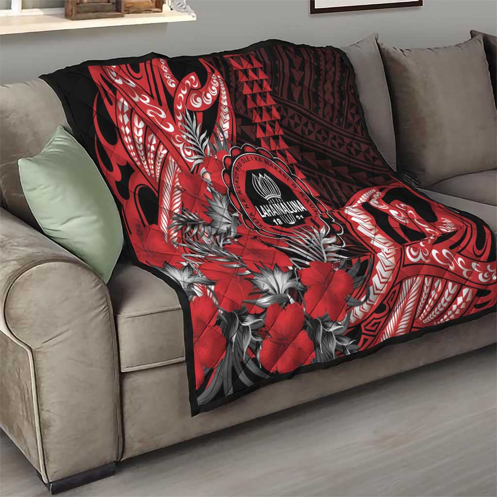 Hawaii Lahainaluna High School Quilt Tribal Tattoo With Hibiscus Flowers LT05 - Polynesian Pride