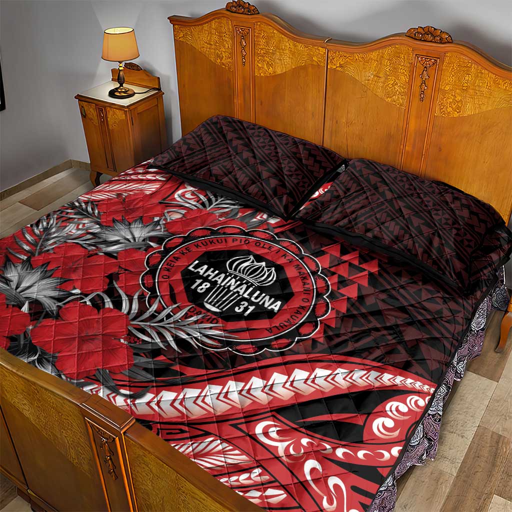 Hawaii Lahainaluna High School Quilt Bed Set Tribal Tattoo With Hibiscus Flowers LT05 - Polynesian Pride