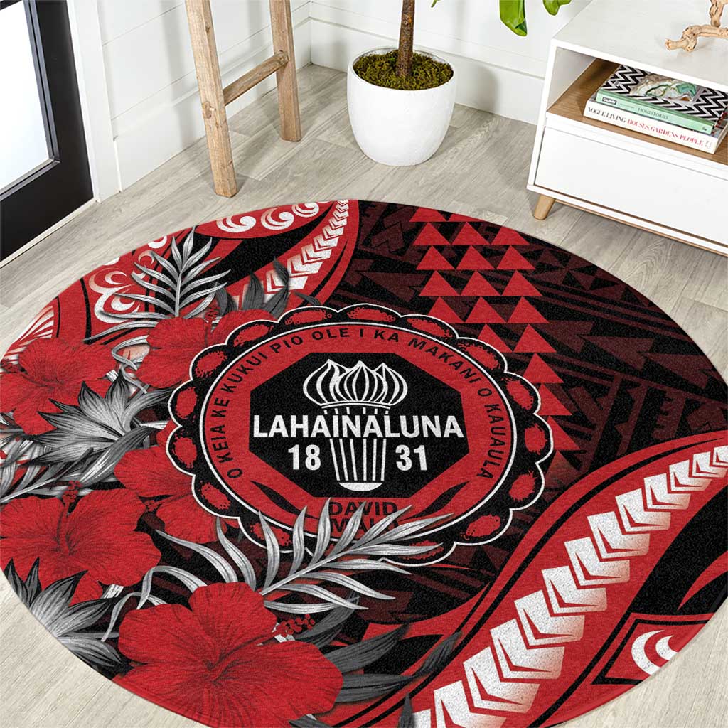 Hawaii Lahainaluna High School Round Carpet Tribal Tattoo With Hibiscus Flowers LT05 Red - Polynesian Pride