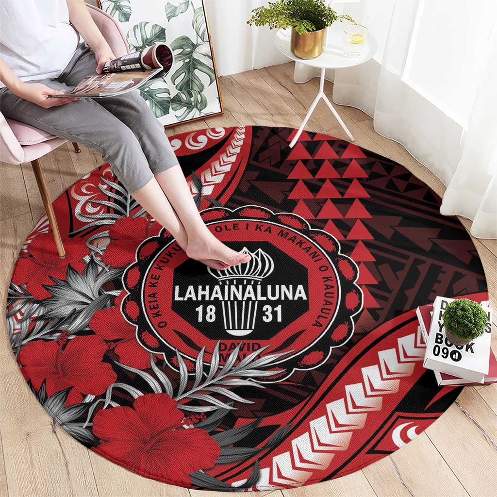 Hawaii Lahainaluna High School Round Carpet Tribal Tattoo With Hibiscus Flowers LT05 - Polynesian Pride