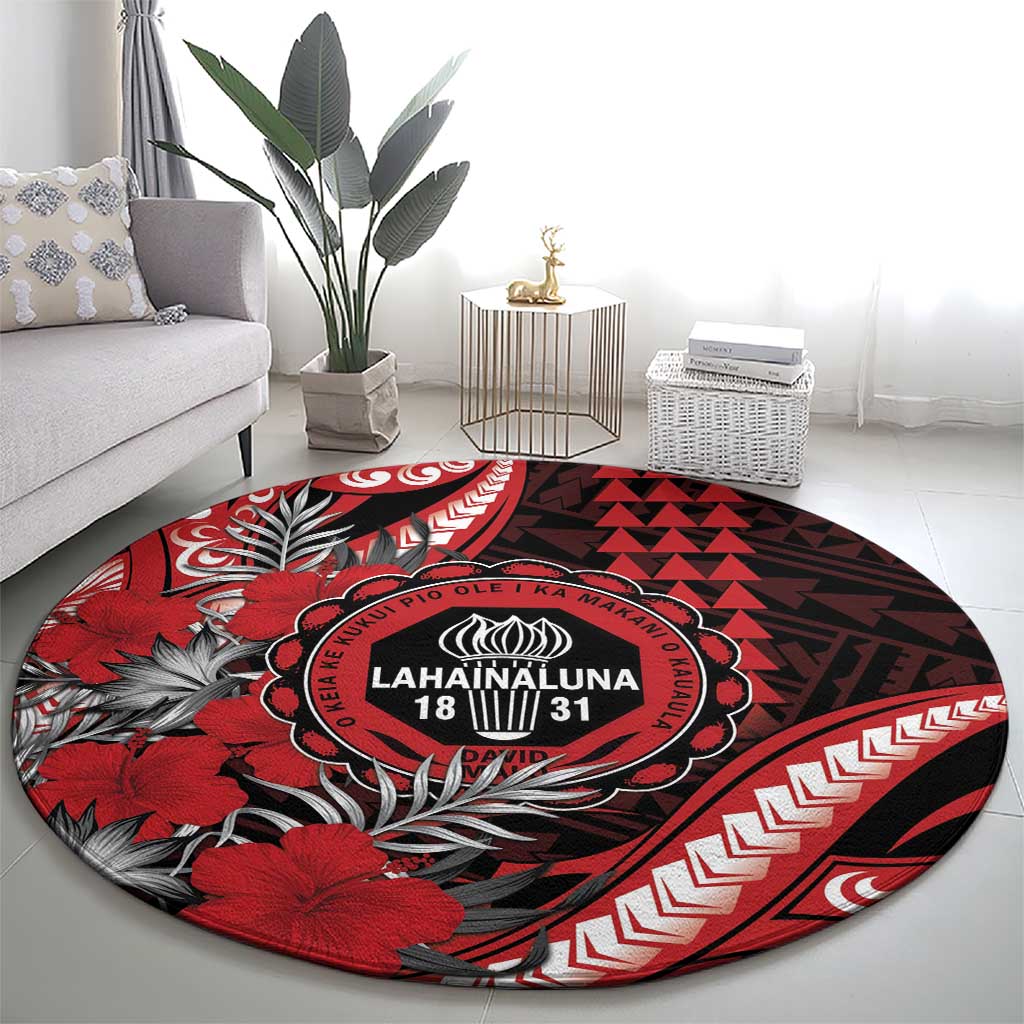 Hawaii Lahainaluna High School Round Carpet Tribal Tattoo With Hibiscus Flowers LT05 - Polynesian Pride