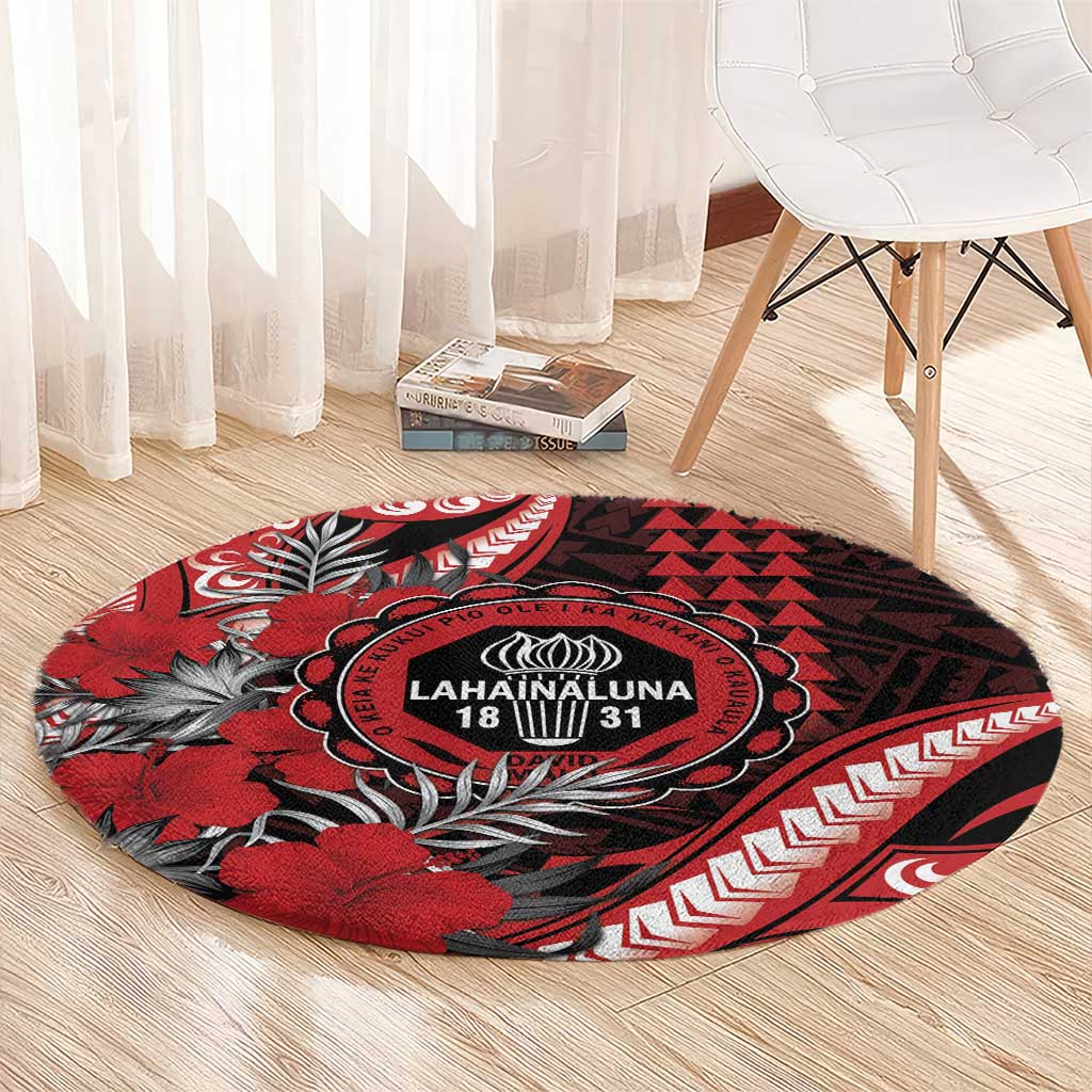 Hawaii Lahainaluna High School Round Carpet Tribal Tattoo With Hibiscus Flowers LT05 - Polynesian Pride