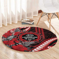 Hawaii Lahainaluna High School Round Carpet Tribal Tattoo With Hibiscus Flowers LT05 - Polynesian Pride